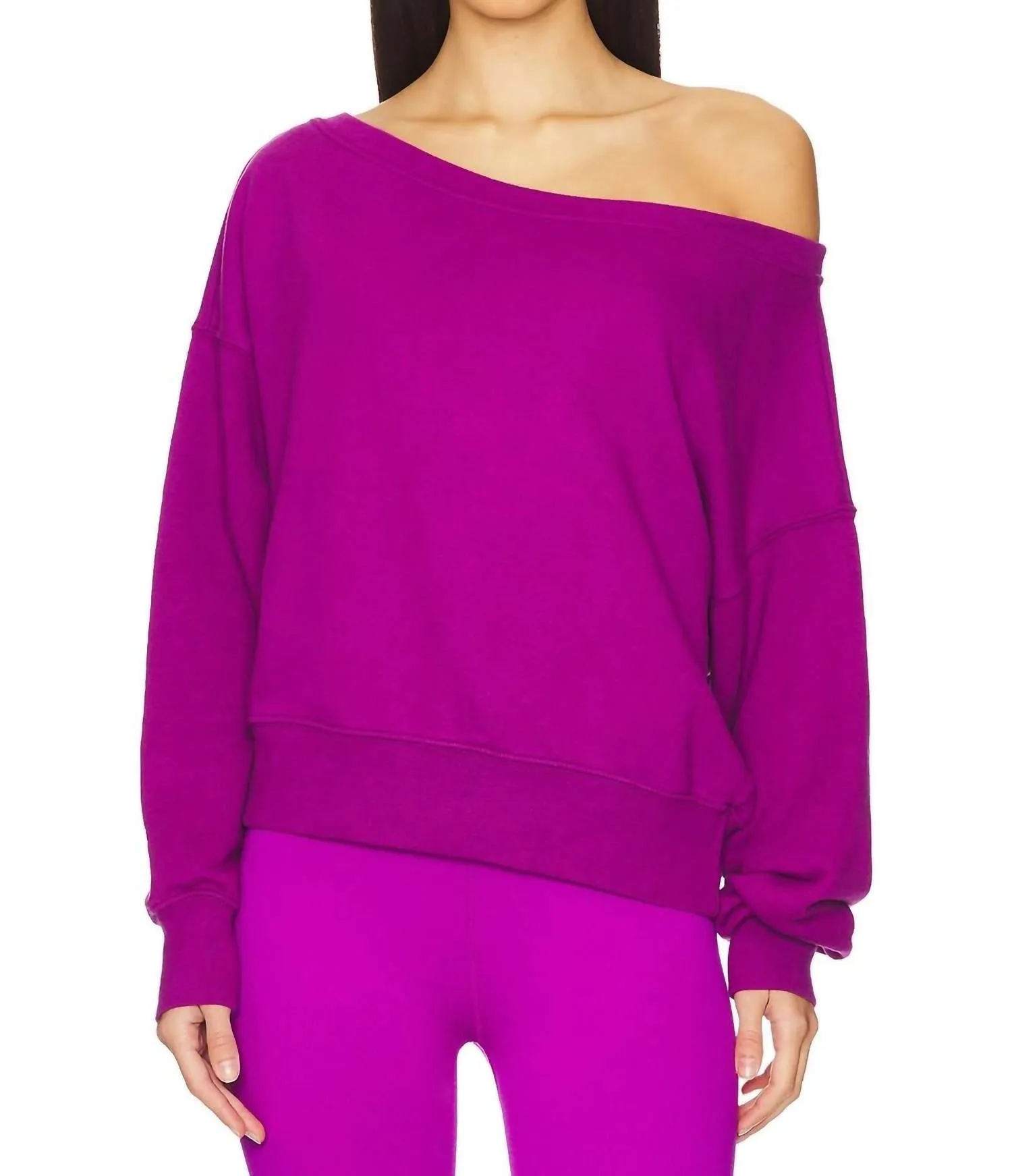 La Vida Off Shoulder Sweatshirt In Electic Amethyst