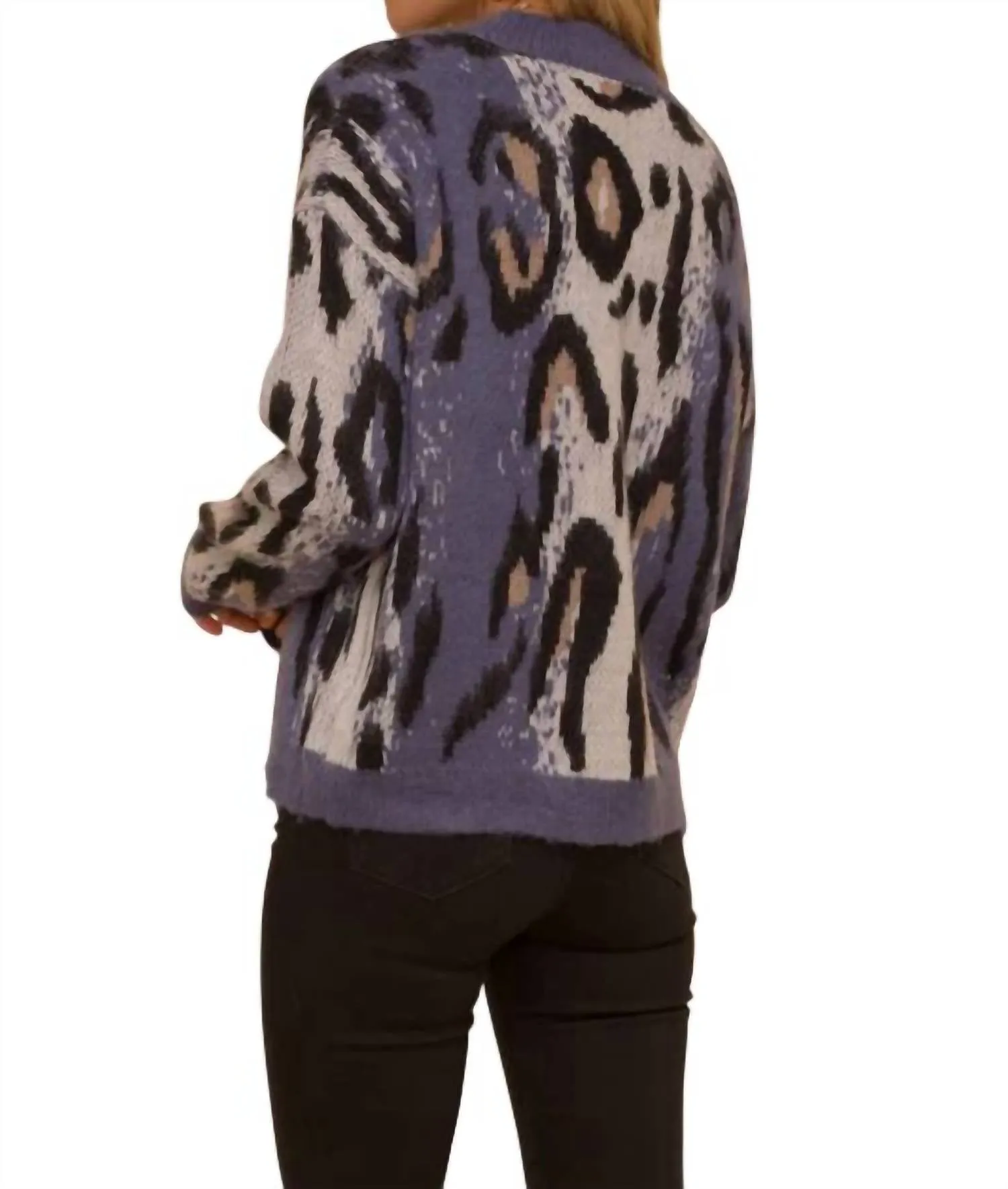 Leopard Jacquard Cardigan In Blue