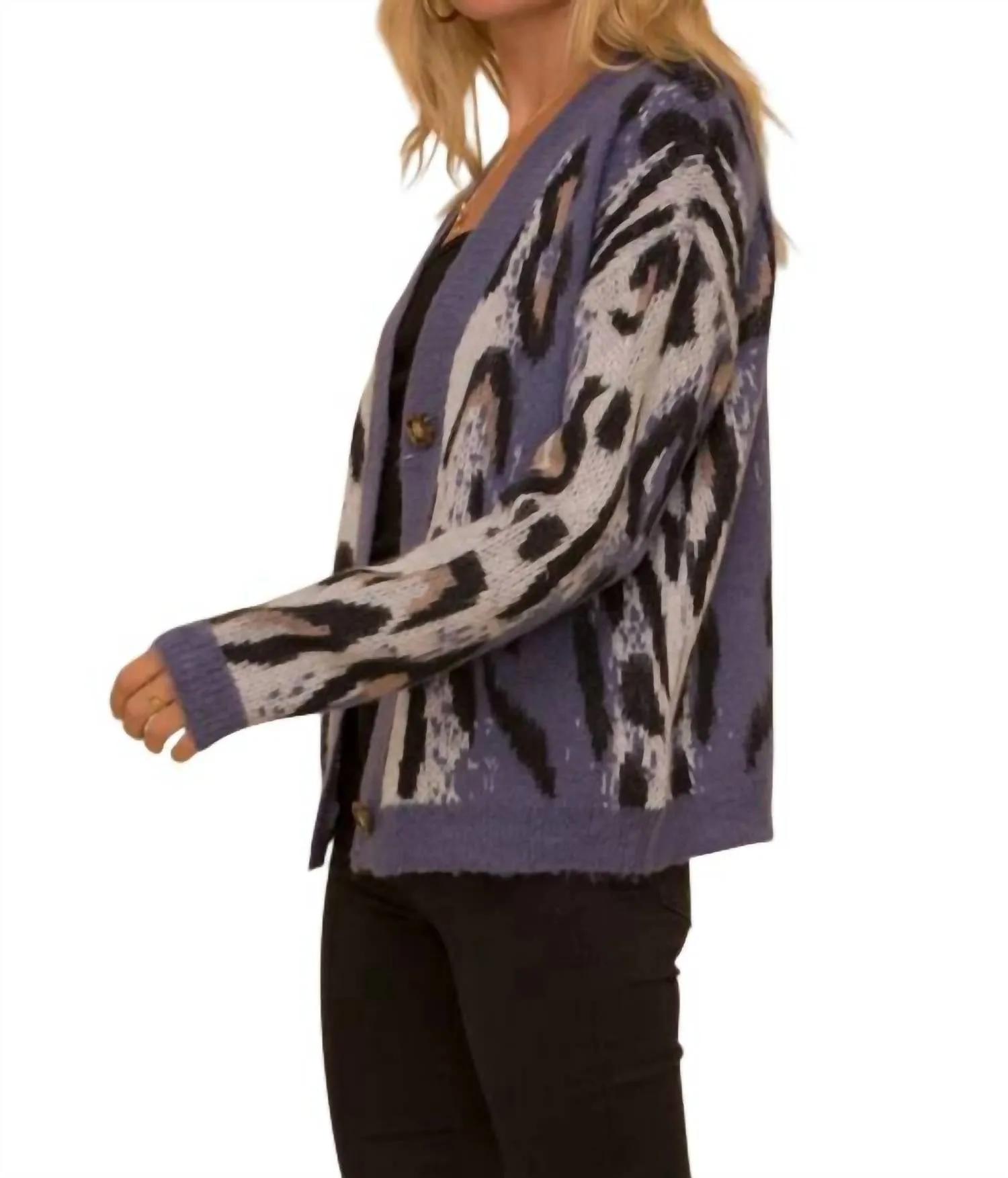 Leopard Jacquard Cardigan In Blue