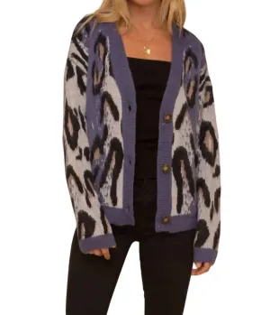 Leopard Jacquard Cardigan In Blue