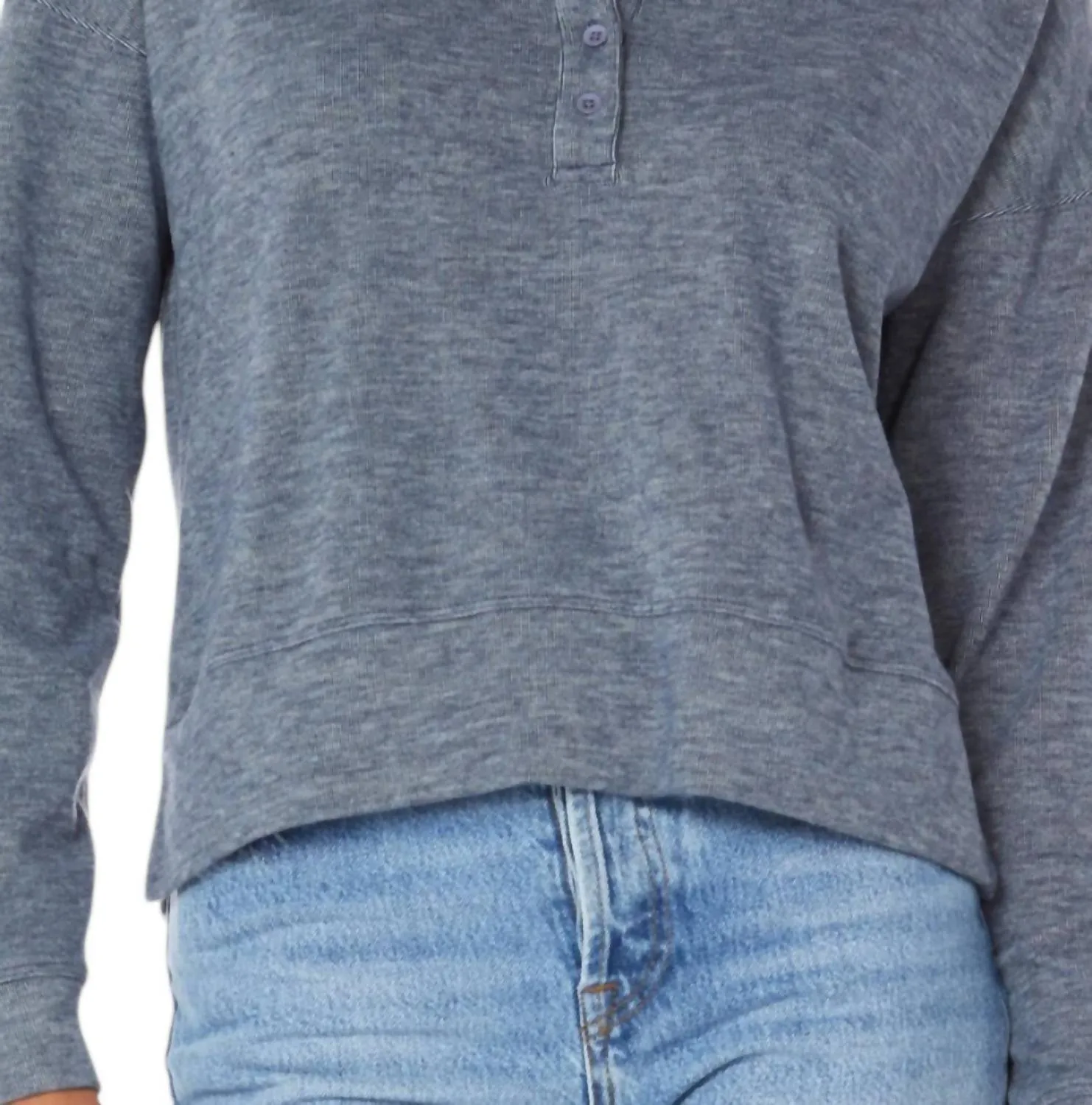 Long Sleeve Boxy Henley Sweatshirt In Blue