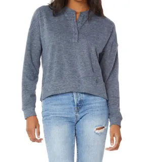 Long Sleeve Boxy Henley Sweatshirt In Blue