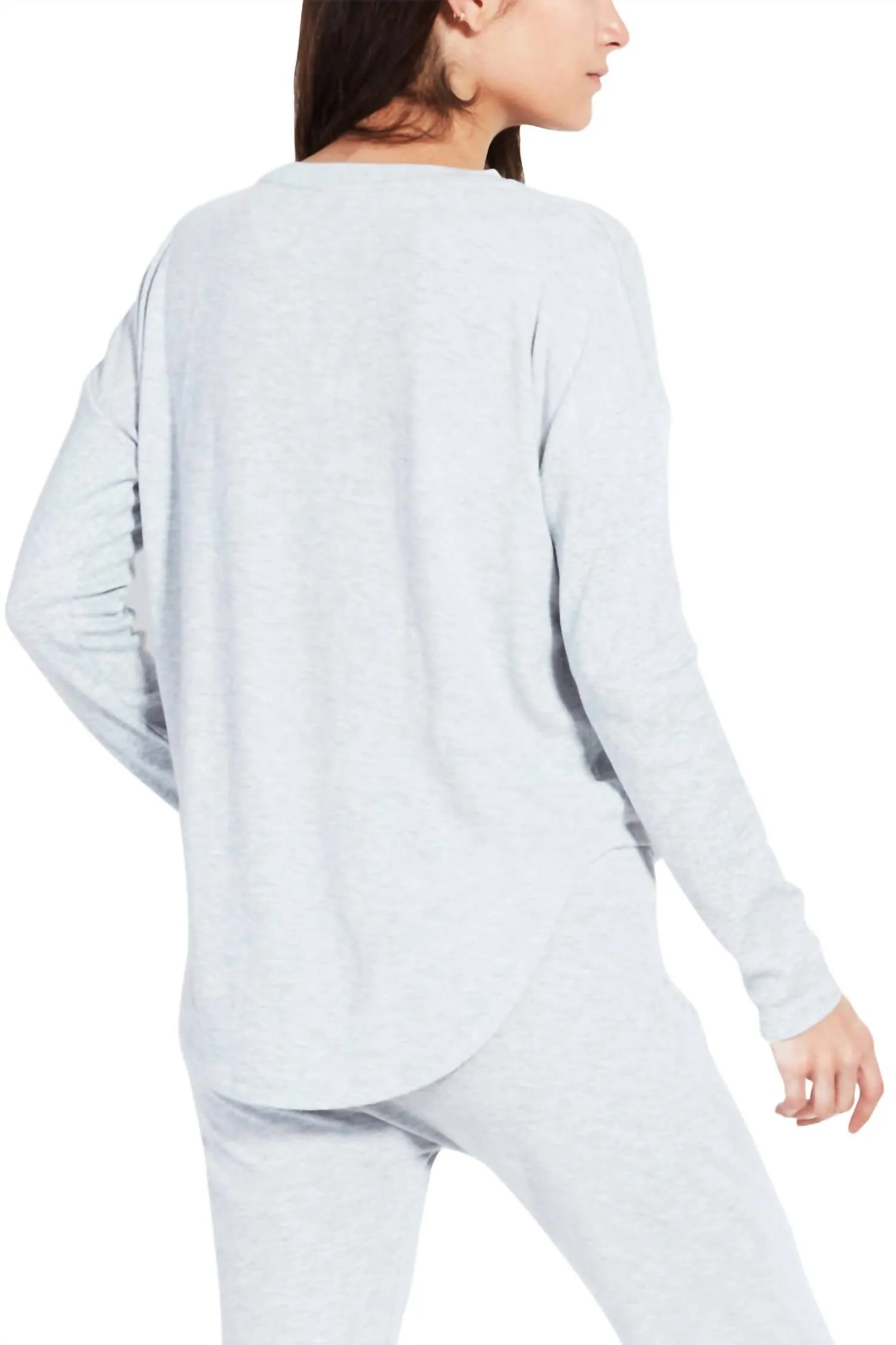 Long Sleeve Pullover Knit Sweater In Light Heather Grey