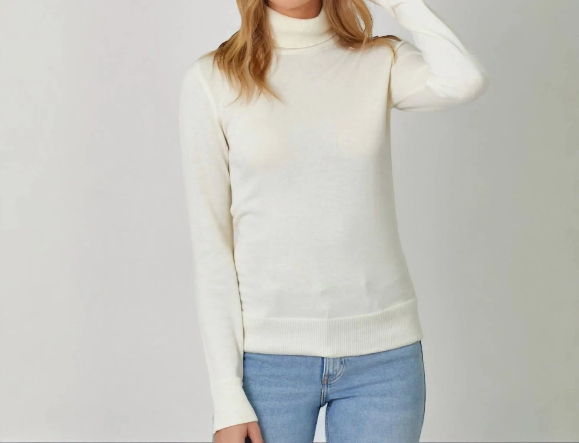Long Sleeve Turtleneck Sweater In Ivory
