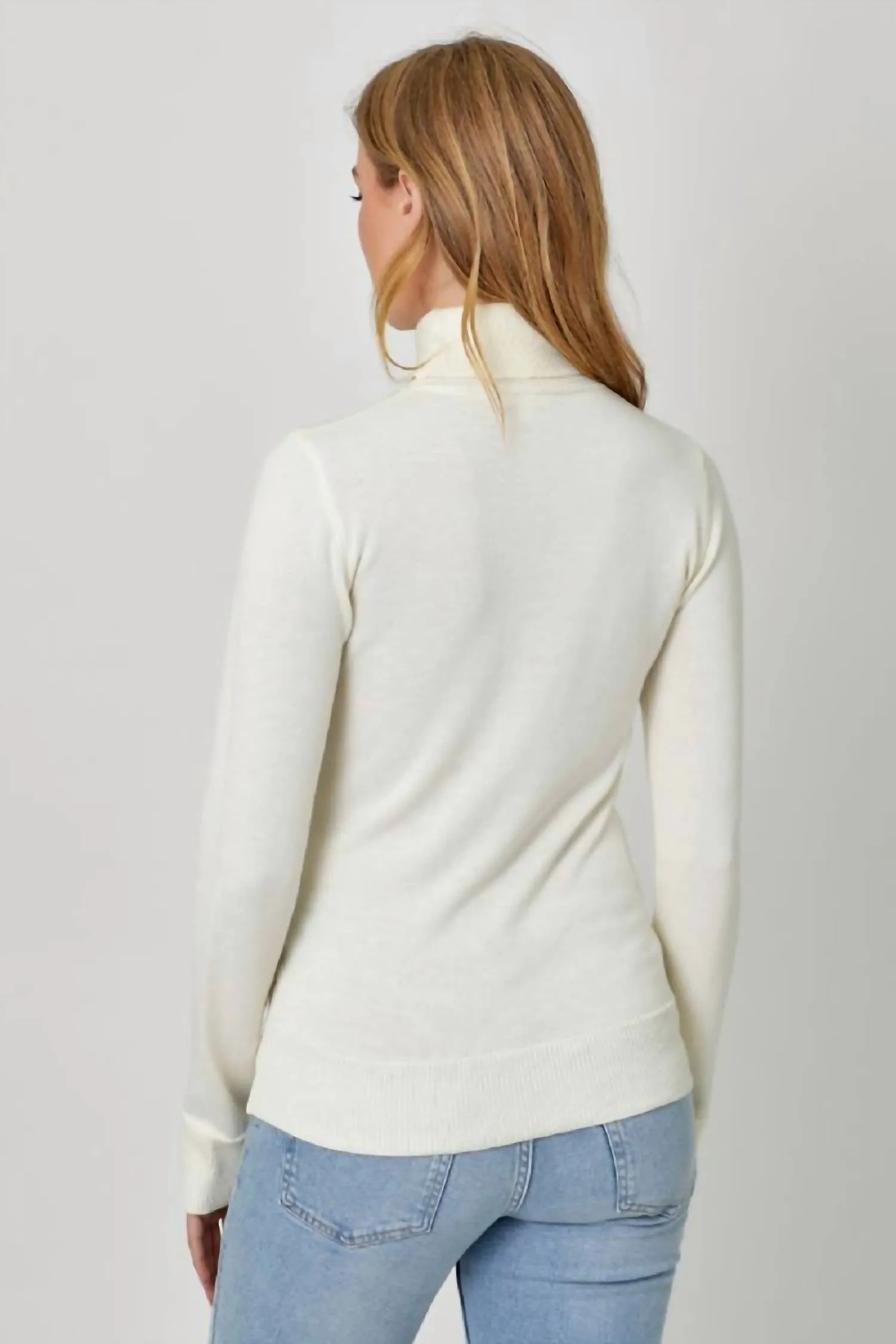 Long Sleeve Turtleneck Sweater In Ivory
