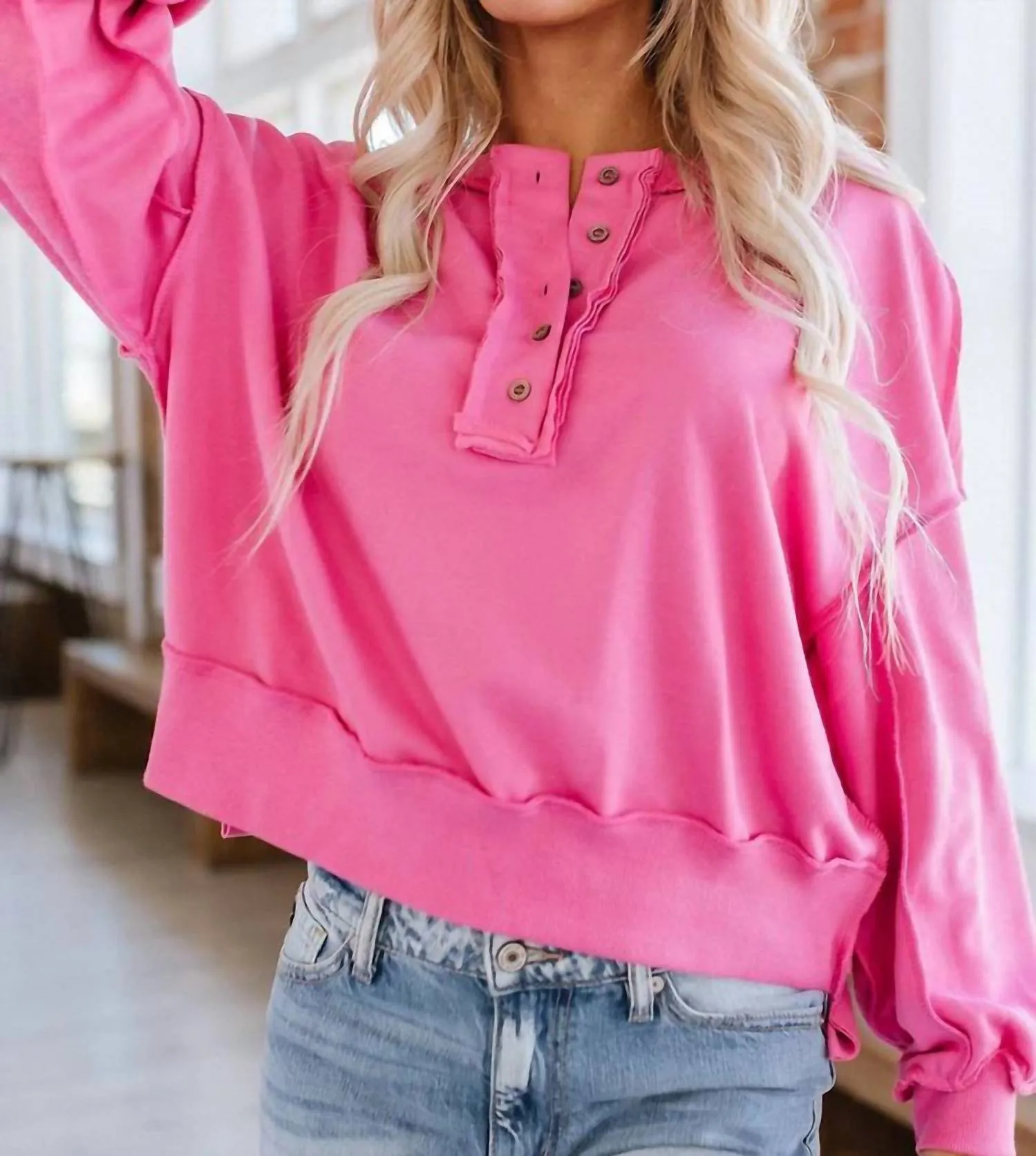 Macie Henley Sweatshirt In Strawberry Pink
