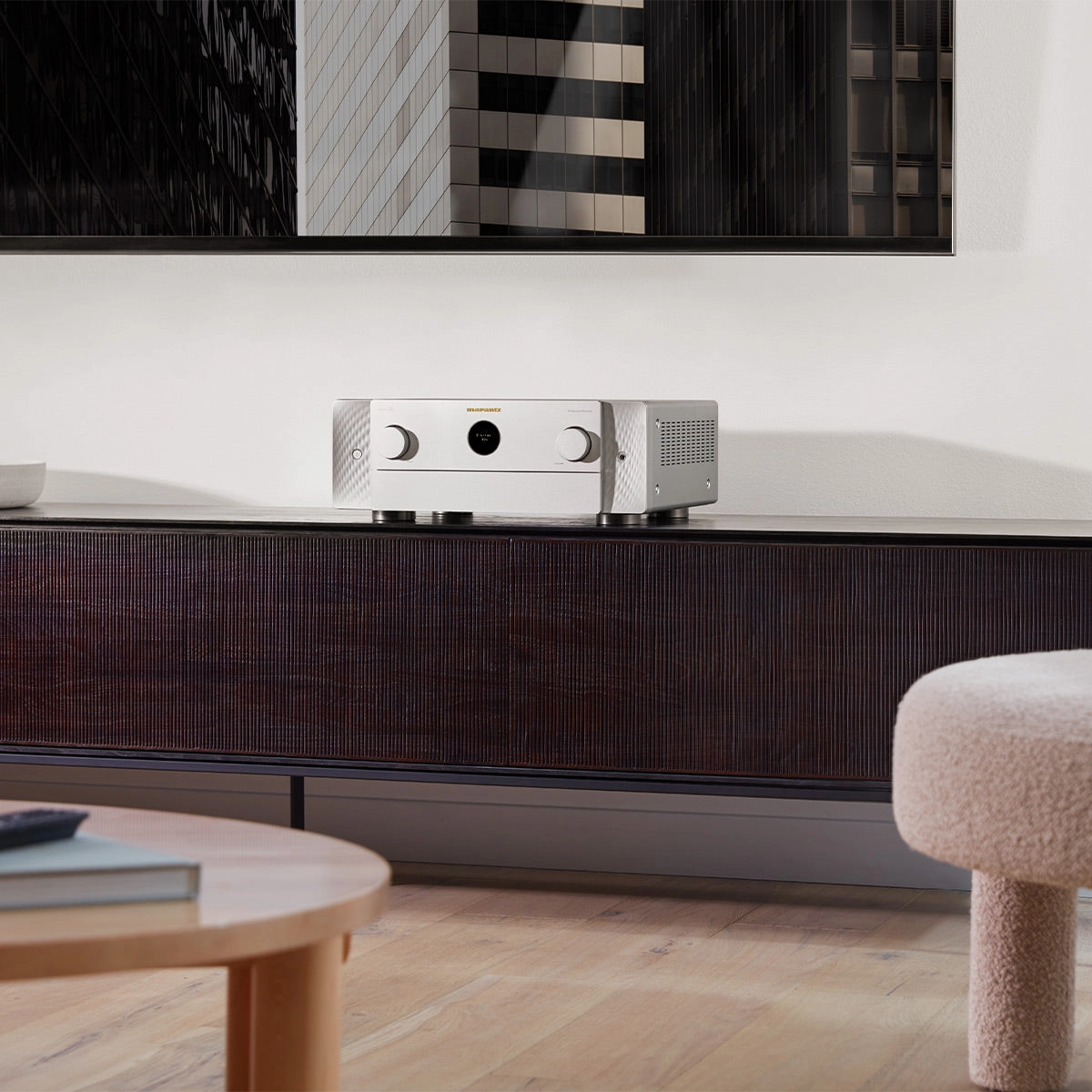 Marantz Cinema 50 9.4 Channel 8K Home Theater Receiver with Dolby Atmos, DTS:X, and HEOS Built-In (Silver/Gold)