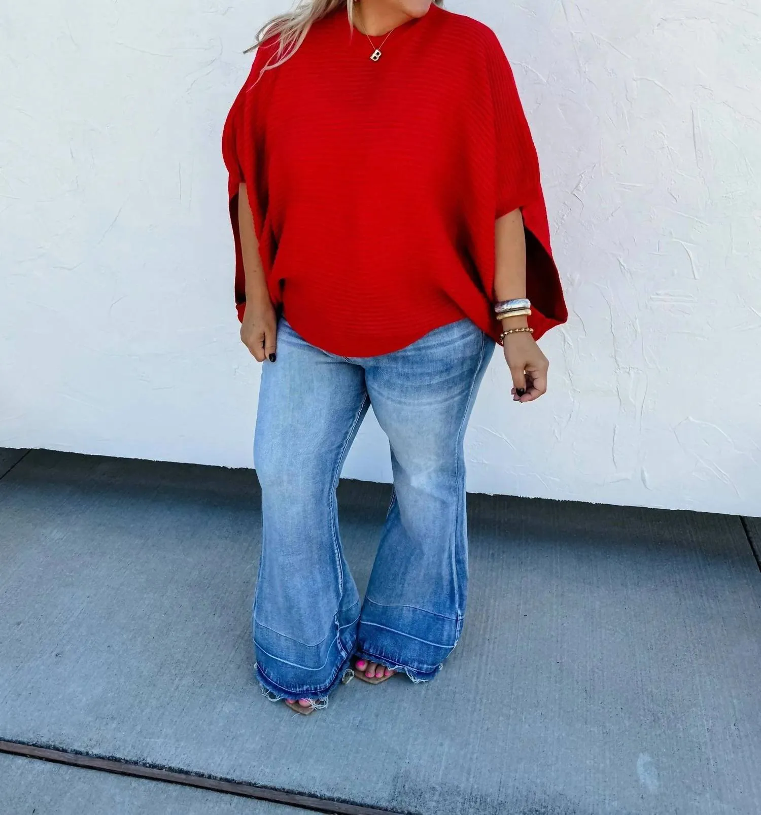 Meg Pullover Poncho In Red