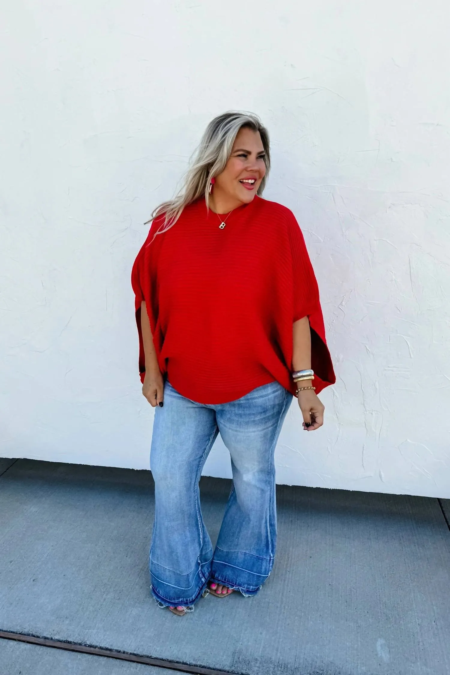Meg Pullover Poncho In Red