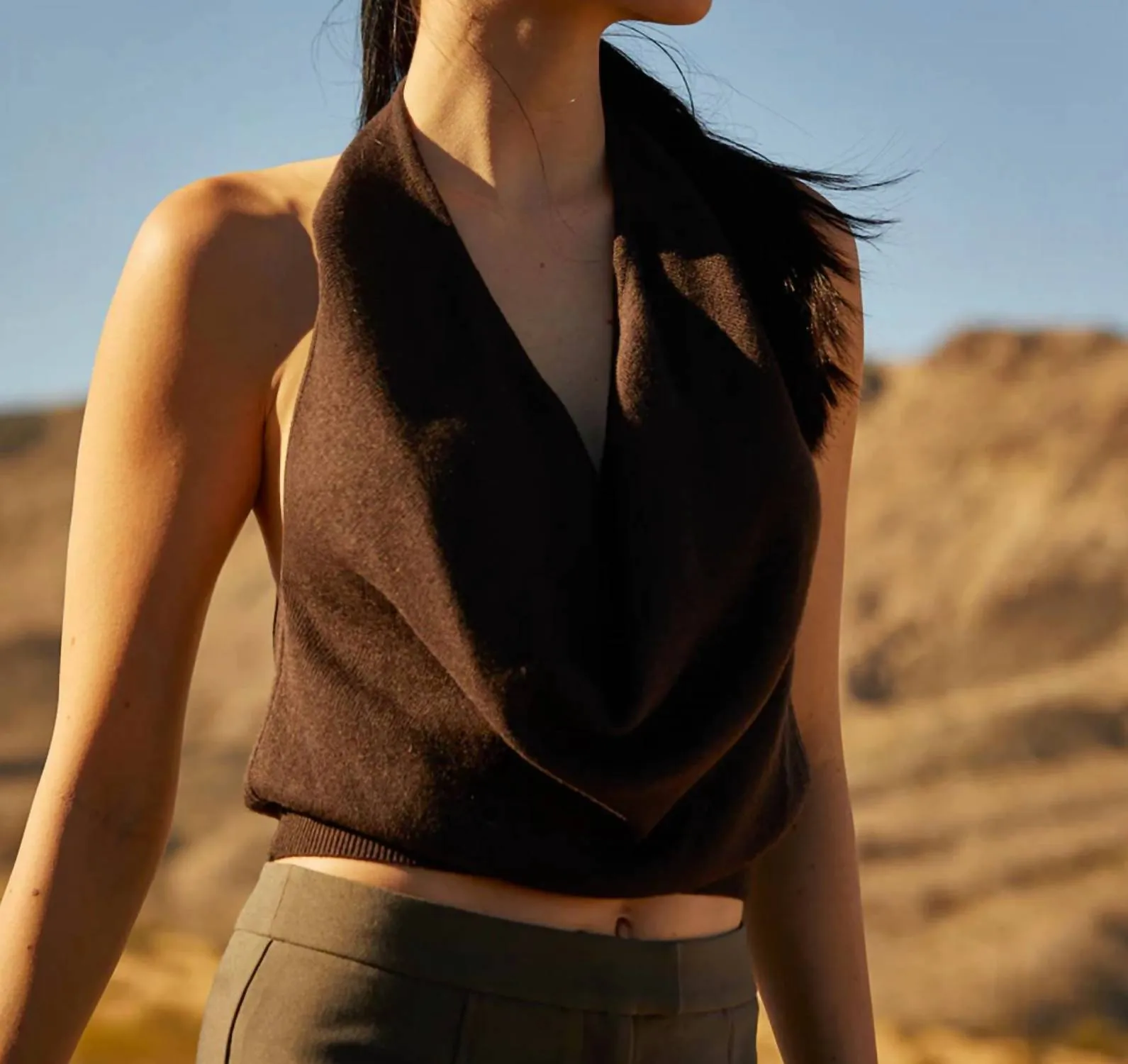 Melanie Cowl Neck Halter Sweater In Espresso