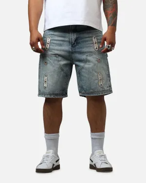 MNML Double Western Jewel Denim Shorts Blue