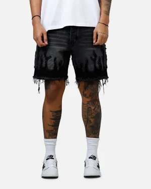 MNML Flame Denim Shorts Washed Black