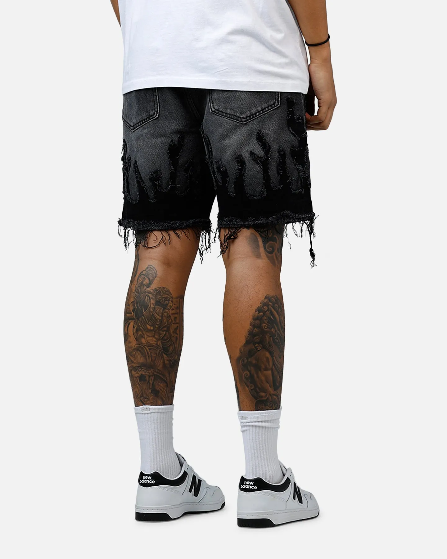 MNML Flame Denim Shorts Washed Black