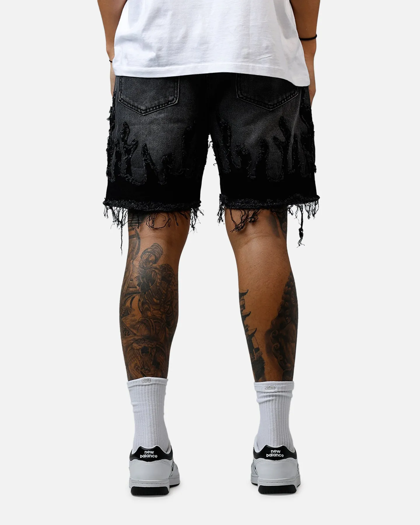 MNML Flame Denim Shorts Washed Black