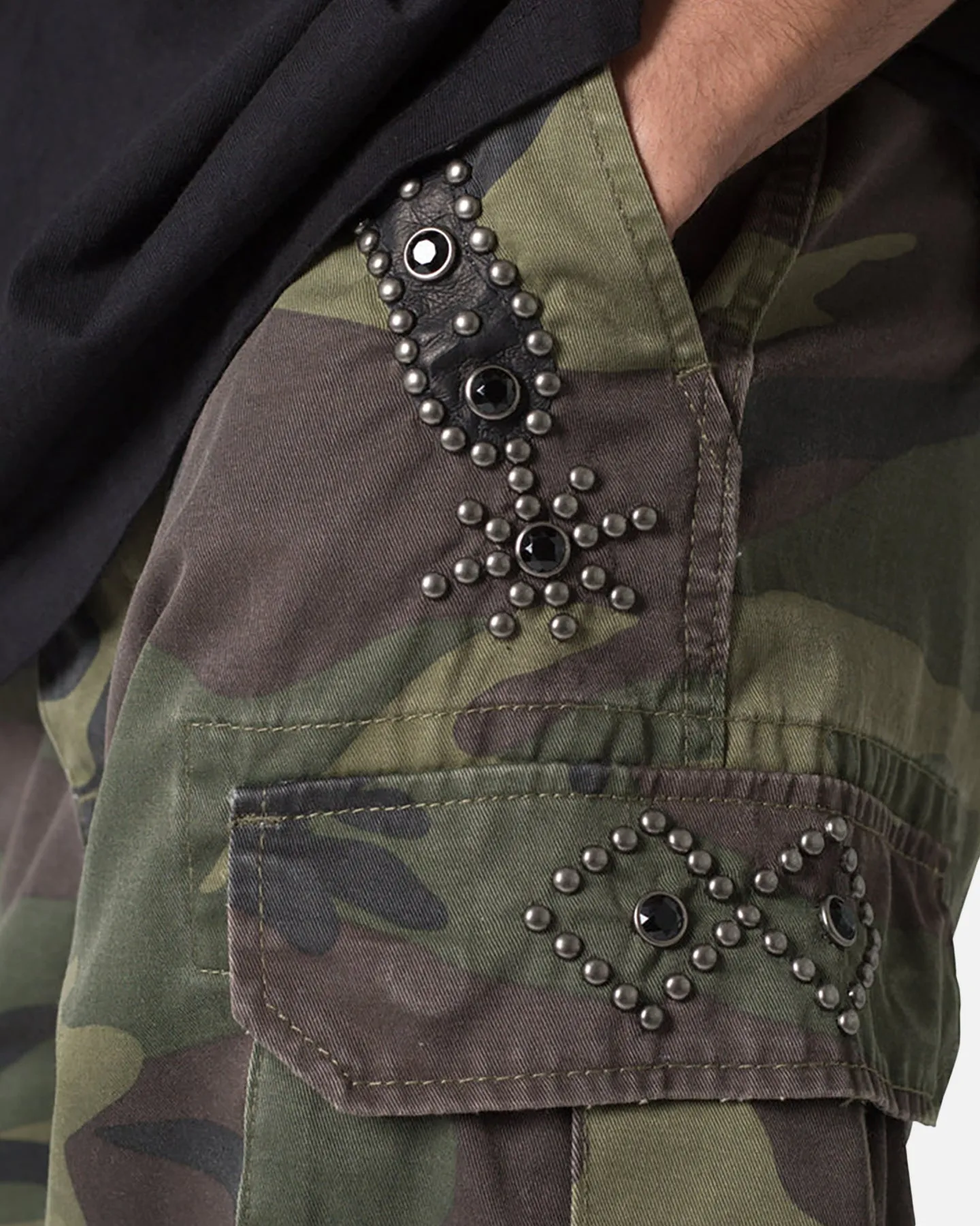MNML Tassle Cargos Denim Shorts Camo