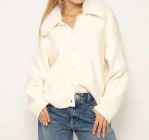 Nola Fur Collared Oversize Cardigan In Winter White