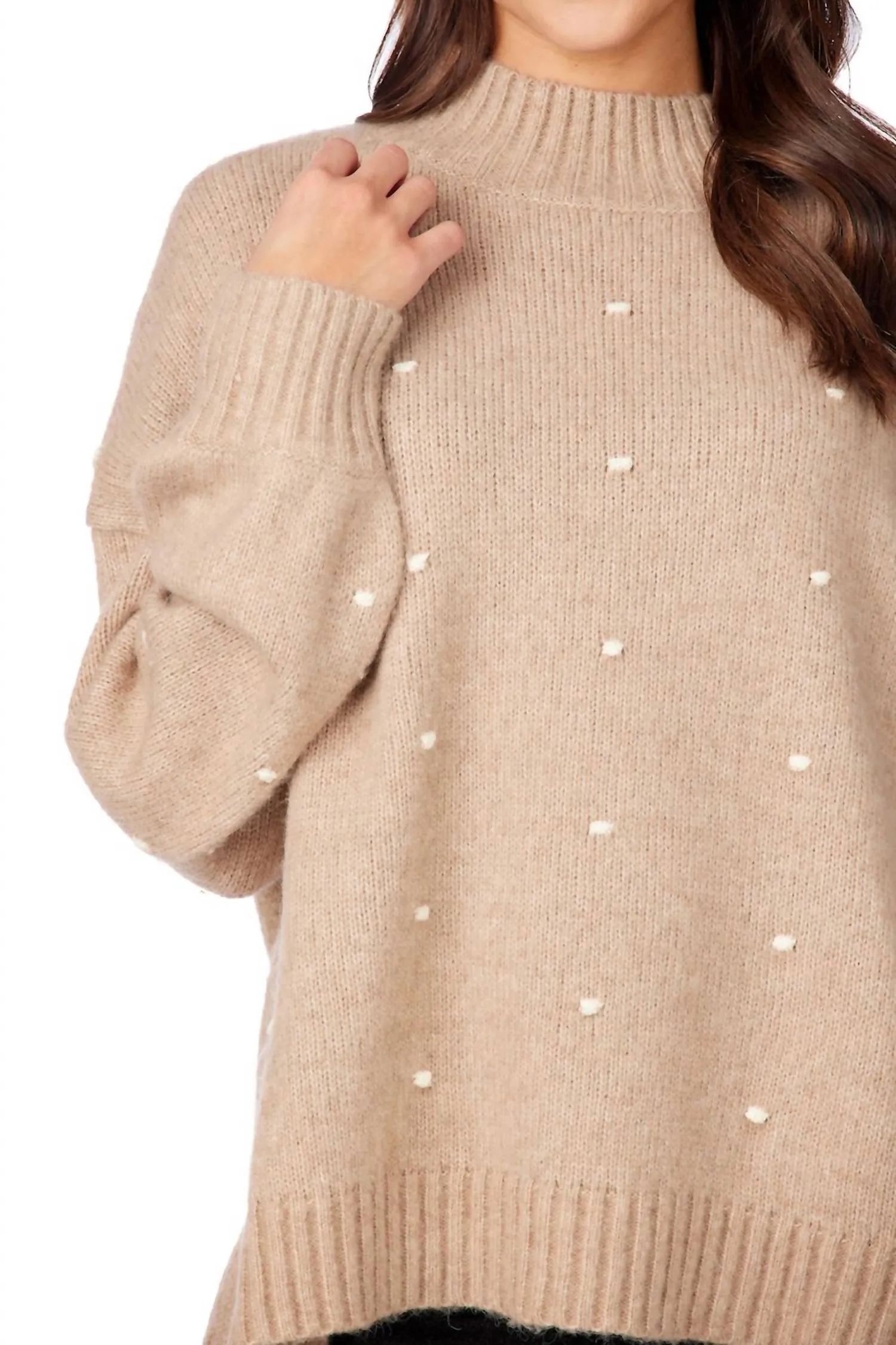 Novie Pom Pom Sweater In Beige