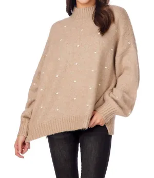 Novie Pom Pom Sweater In Beige