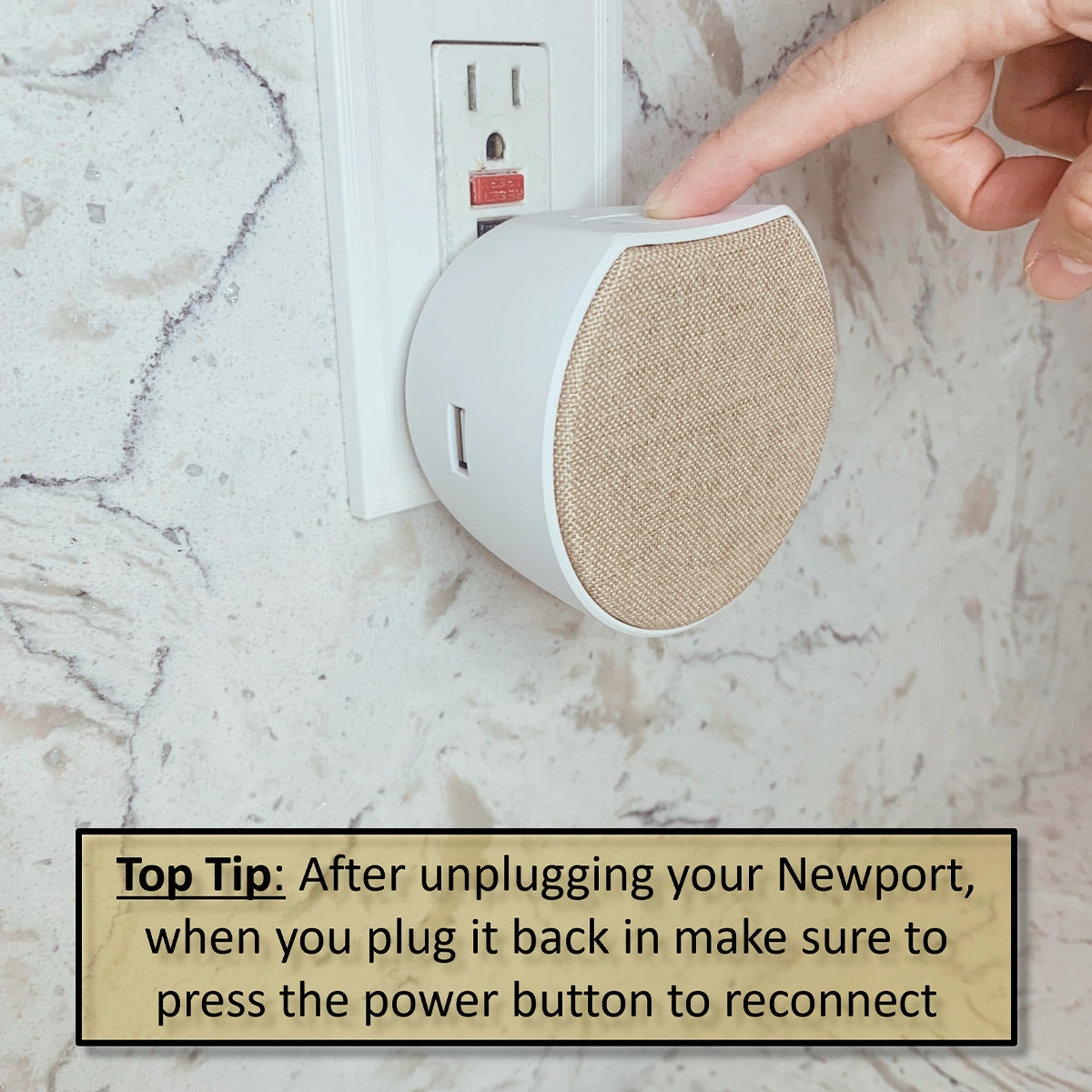 OC Acoustic Newport Plug-in Outlet Speaker with Bluetooth 5.1 and Built-in USB Type-A Charging Port - Pair (Champagne/White)