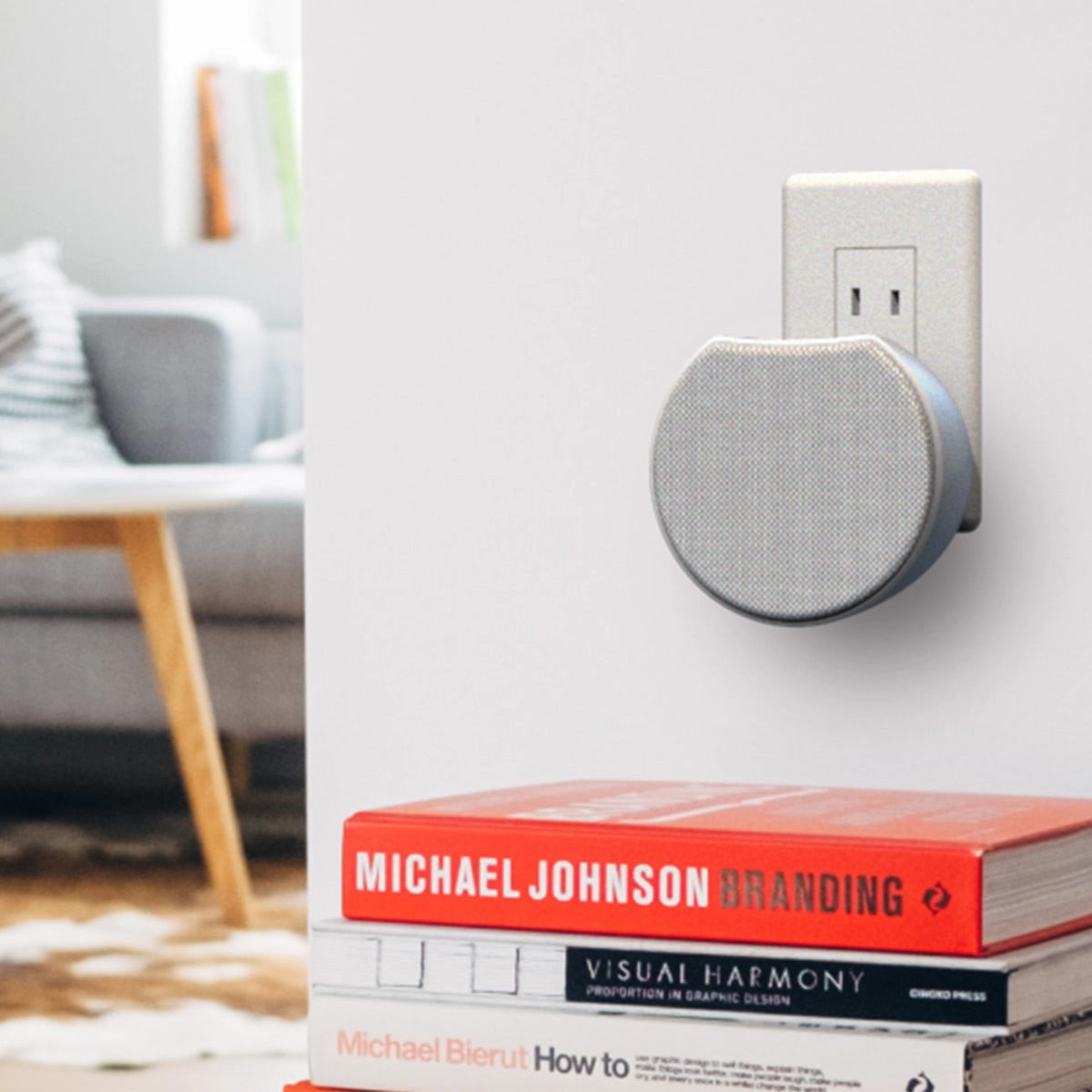 OC Acoustic Newport Plug-in Outlet Speaker with Bluetooth 5.1 and Built-in USB Type-A Charging Port - Pair (Gray/White)