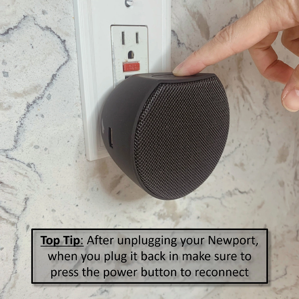 OC Acoustic Newport Plug-in Outlet Speaker with Bluetooth 5.1 and Built-in USB Type-A Charging Port - Set of 4 (Charcoal/Black)