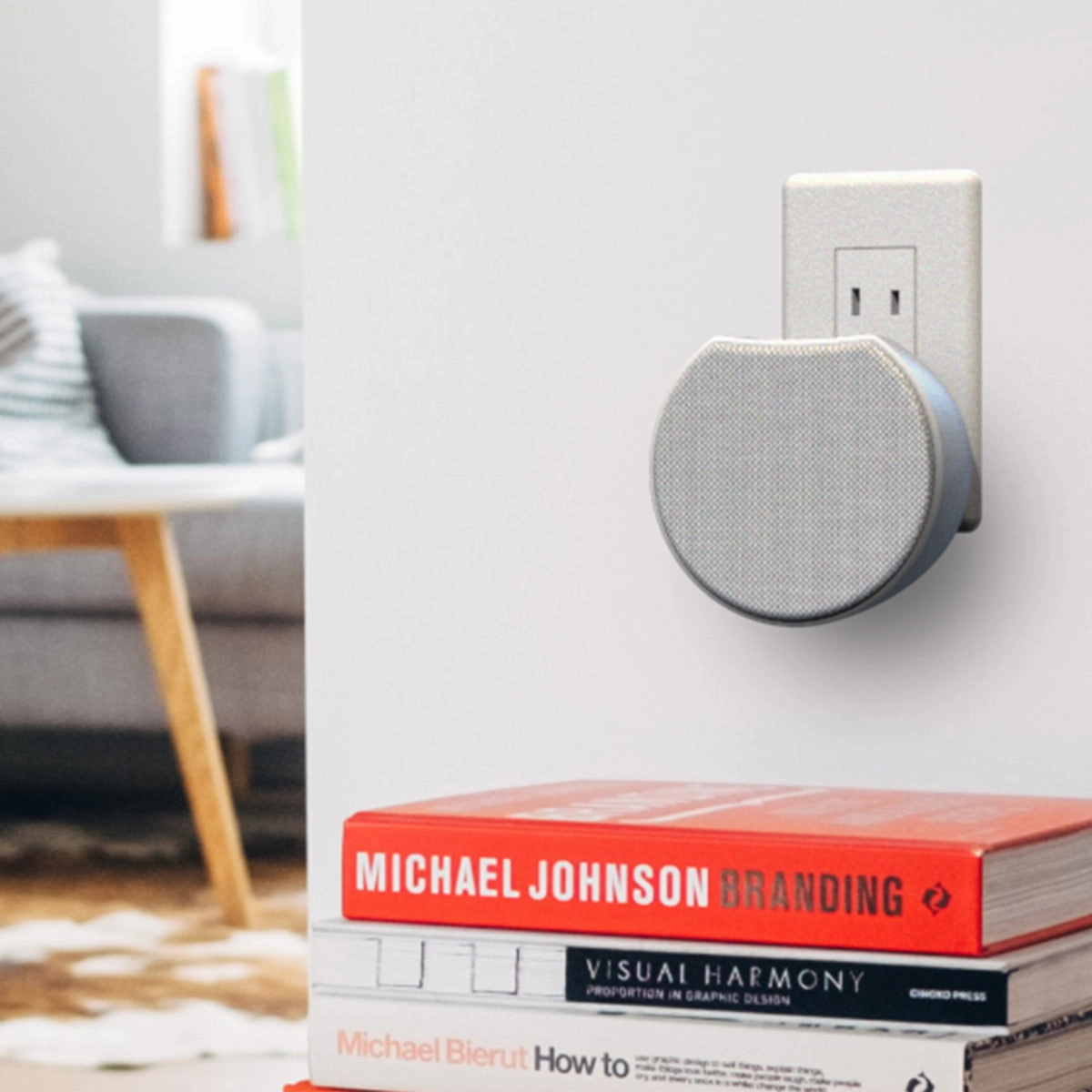 OC Acoustic Newport Plug-in Outlet Speaker with Bluetooth 5.1 and Built-in USB Type-A Charging Port - Set of 4 (Light Gray/White)