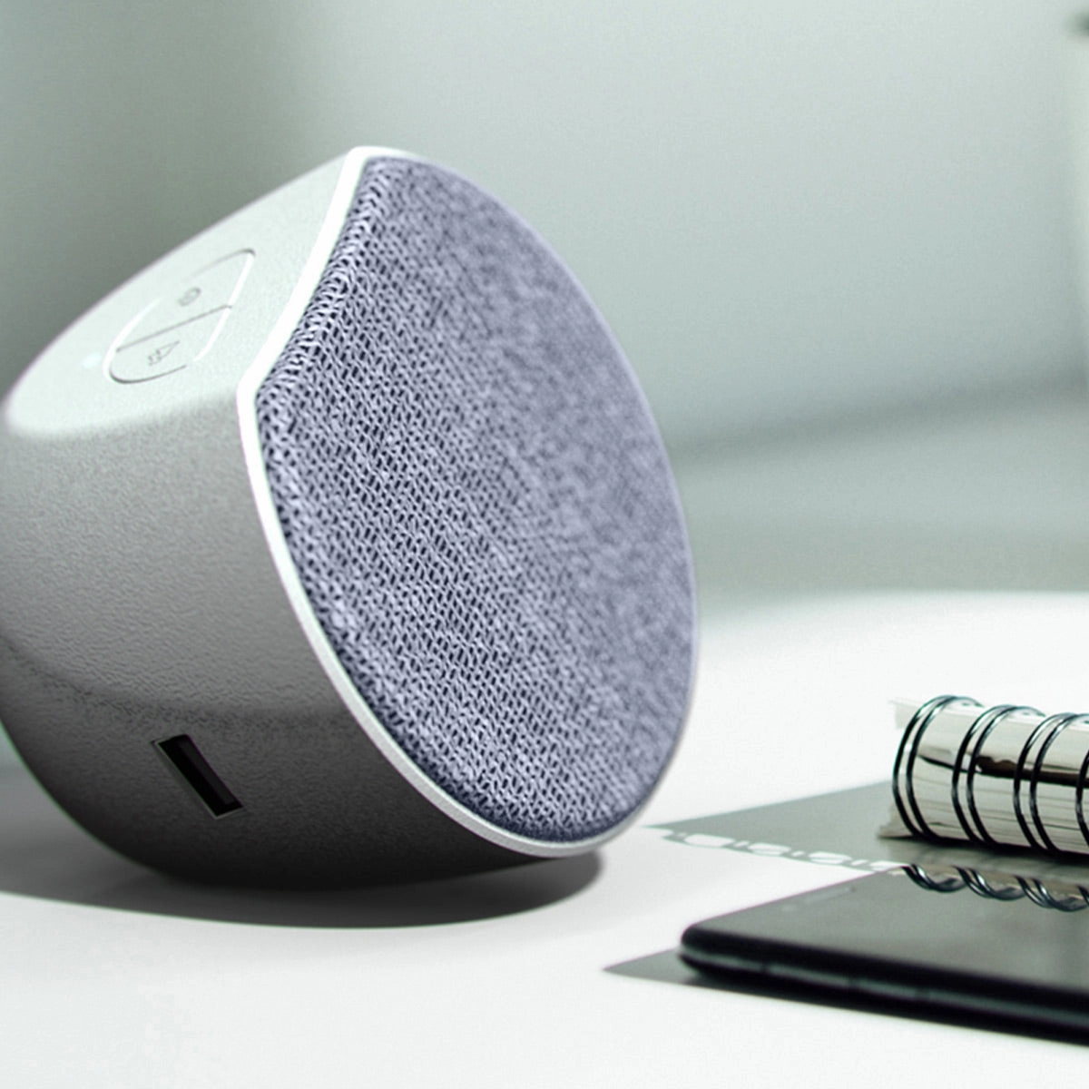 OC Acoustic Newport Plug-in Outlet Speaker with Bluetooth 5.1 and Built-in USB Type-A Charging Port (Gray/White)