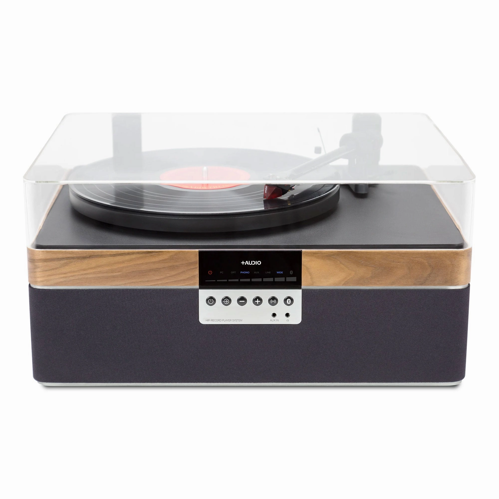 Plus Audio: The  Record Player Turntable   Integrated Audio System w/ Bluetooth - Carbon / 2M Red Upgrade Record player,Vinyl Player,Analog Turntable