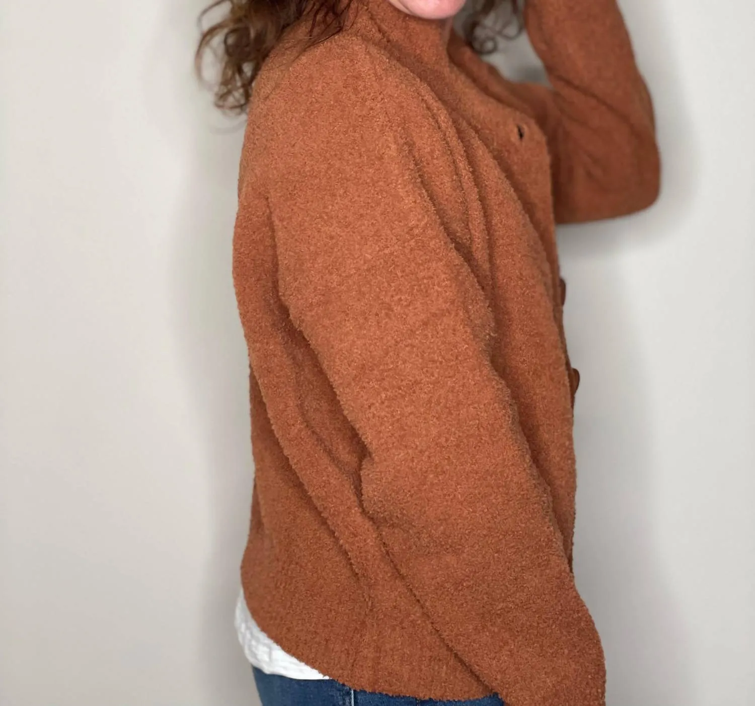 Plush Button Jacket In Terracotta