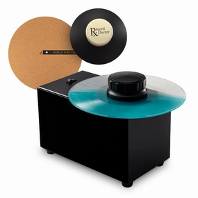 Record Doctor VI Record Cleaning Machine with RxLP Cleaning Solution - 20th Anniversary Edition (Gloss Black), Low Profile Record Clamp, and 12" Cork Turntable Slipmat
