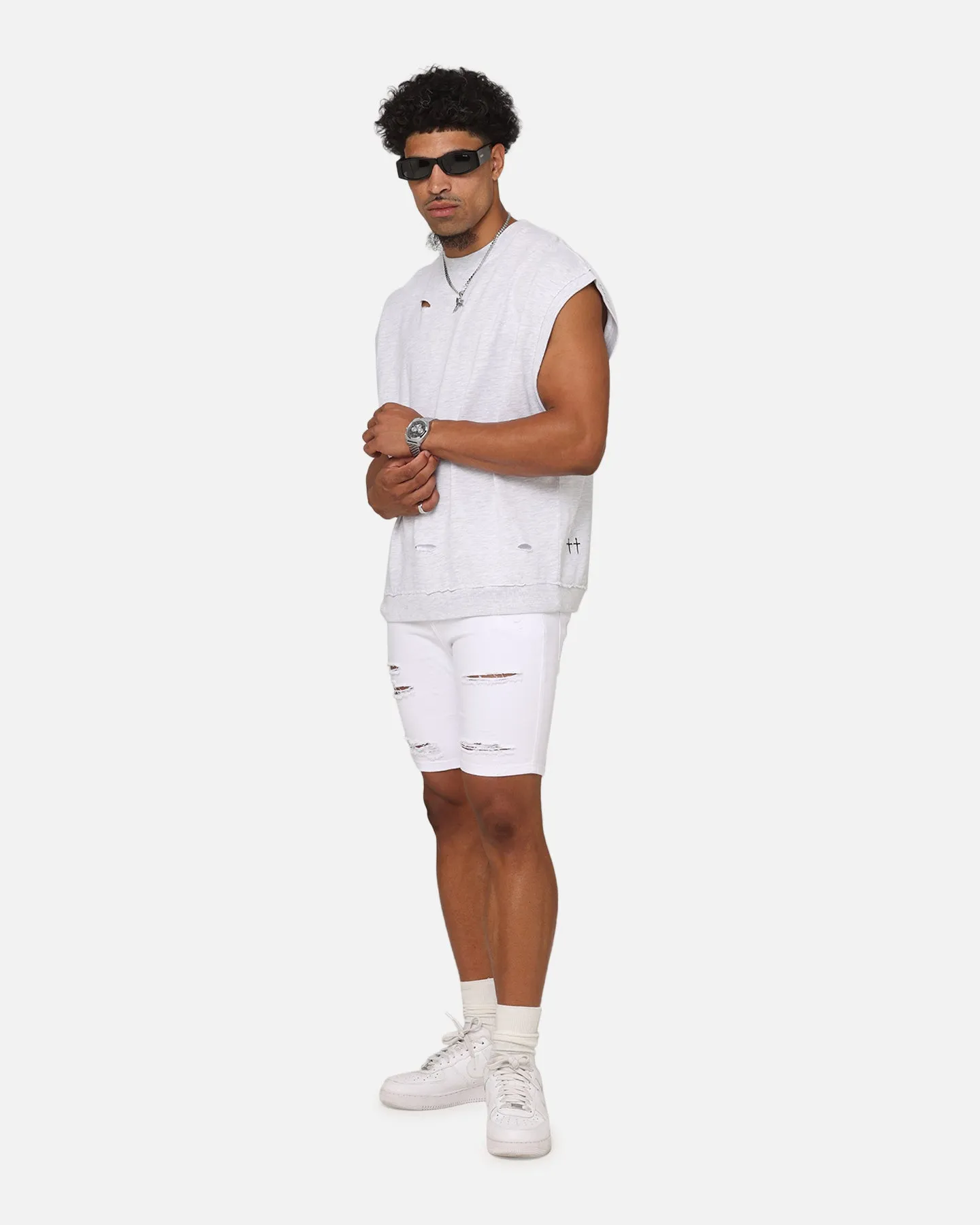 Saint Morta Dynasty Thrash V2 Denim Shorts White