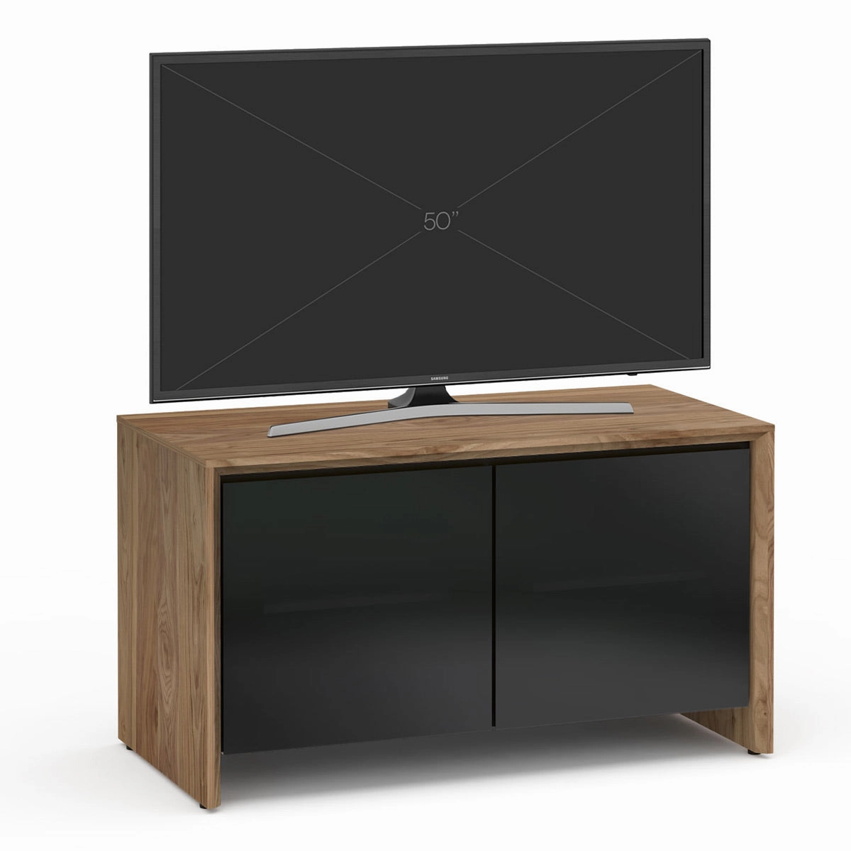 Salamander Designs Chameleon Collection Barcelona 221 Twin AV Cabinet (Natural Walnut with Black Glass Doors)