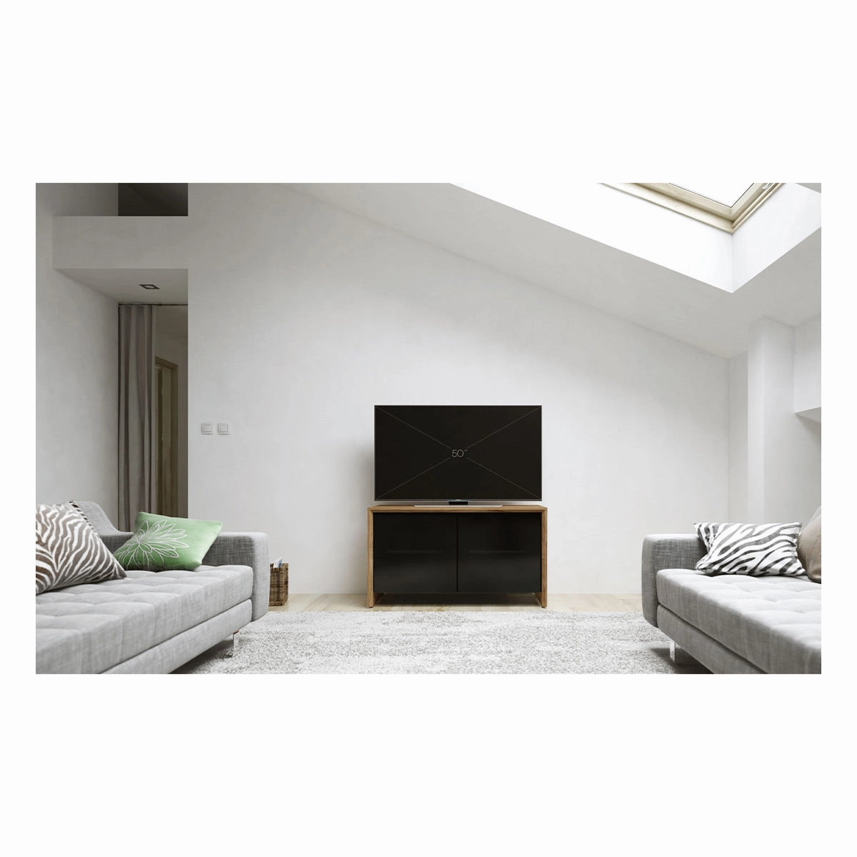 Salamander Designs Chameleon Collection Barcelona 221 Twin AV Cabinet (Natural Walnut with Black Glass Doors)