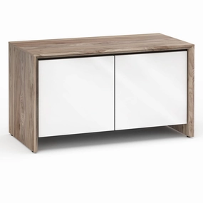 Salamander Designs Chameleon Collection Barcelona 221 Twin AV Cabinet (Natural Walnut with Gloss White Doors)