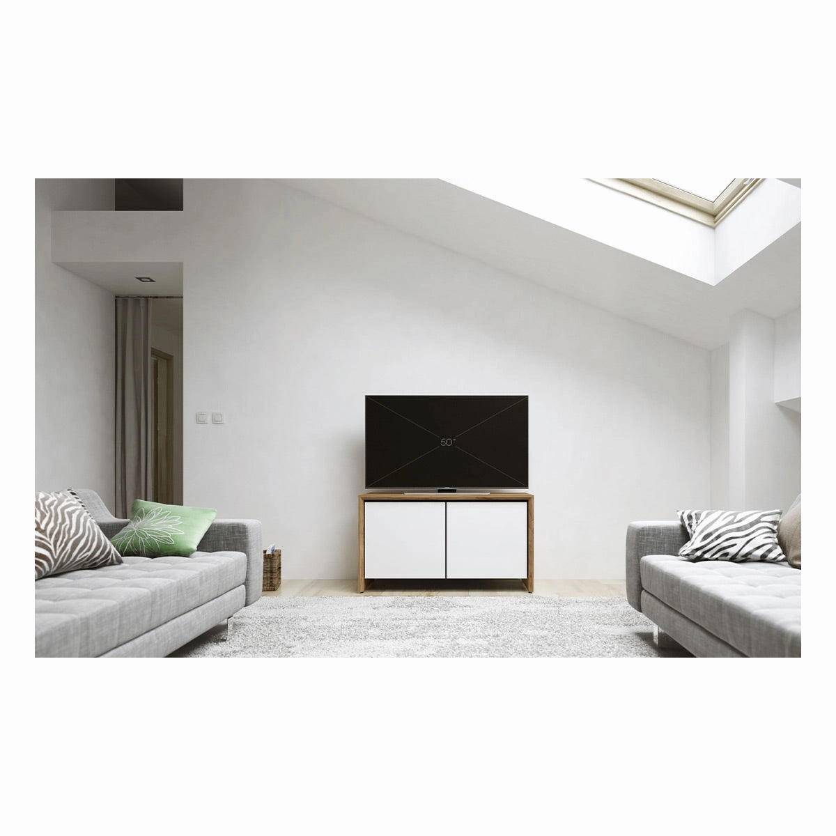 Salamander Designs Chameleon Collection Barcelona 221 Twin AV Cabinet (Natural Walnut with Gloss White Doors)