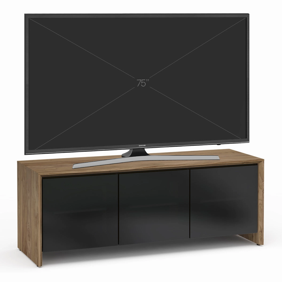 Salamander Designs Chameleon Collection Barcelona 237 Triple AV Cabinet (Natural Walnut with Black Glass Doors)