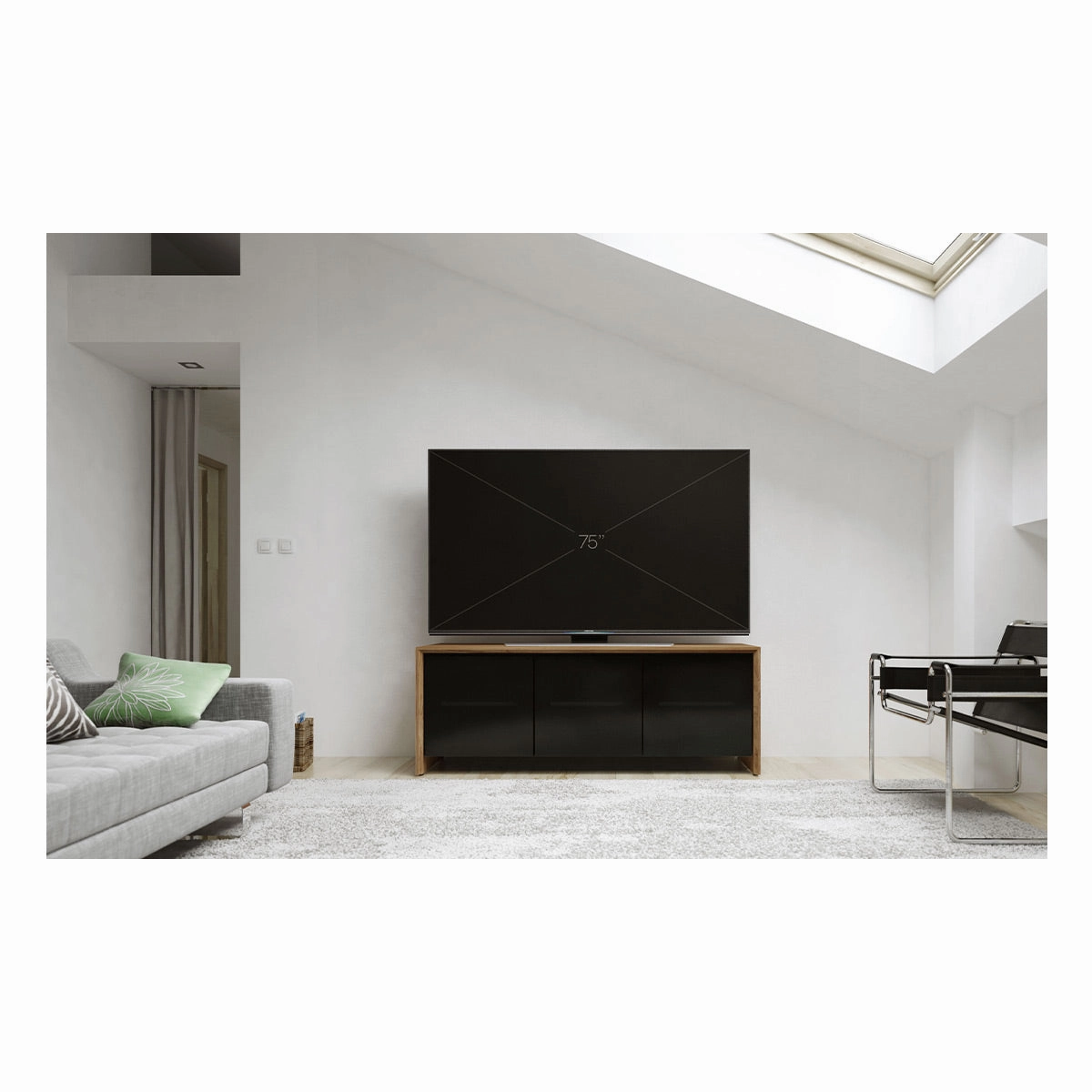 Salamander Designs Chameleon Collection Barcelona 237 Triple AV Cabinet (Natural Walnut with Black Glass Doors)