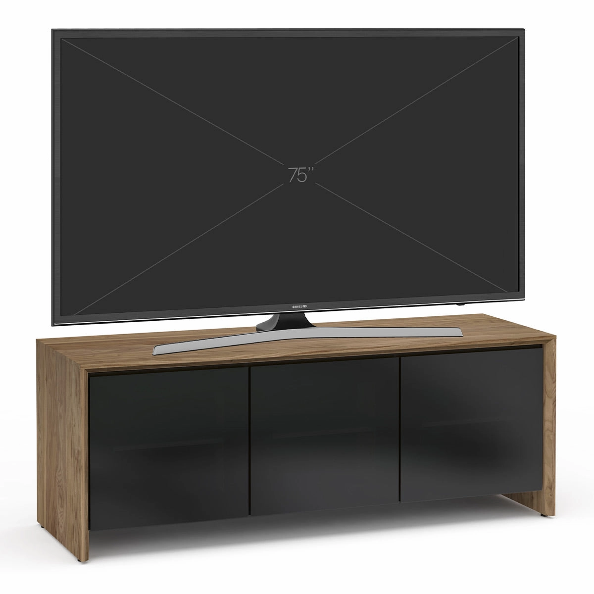 Salamander Designs Chameleon Collection Barcelona 237 Triple AV Cabinet (Natural Walnut with Black Glass Doors)