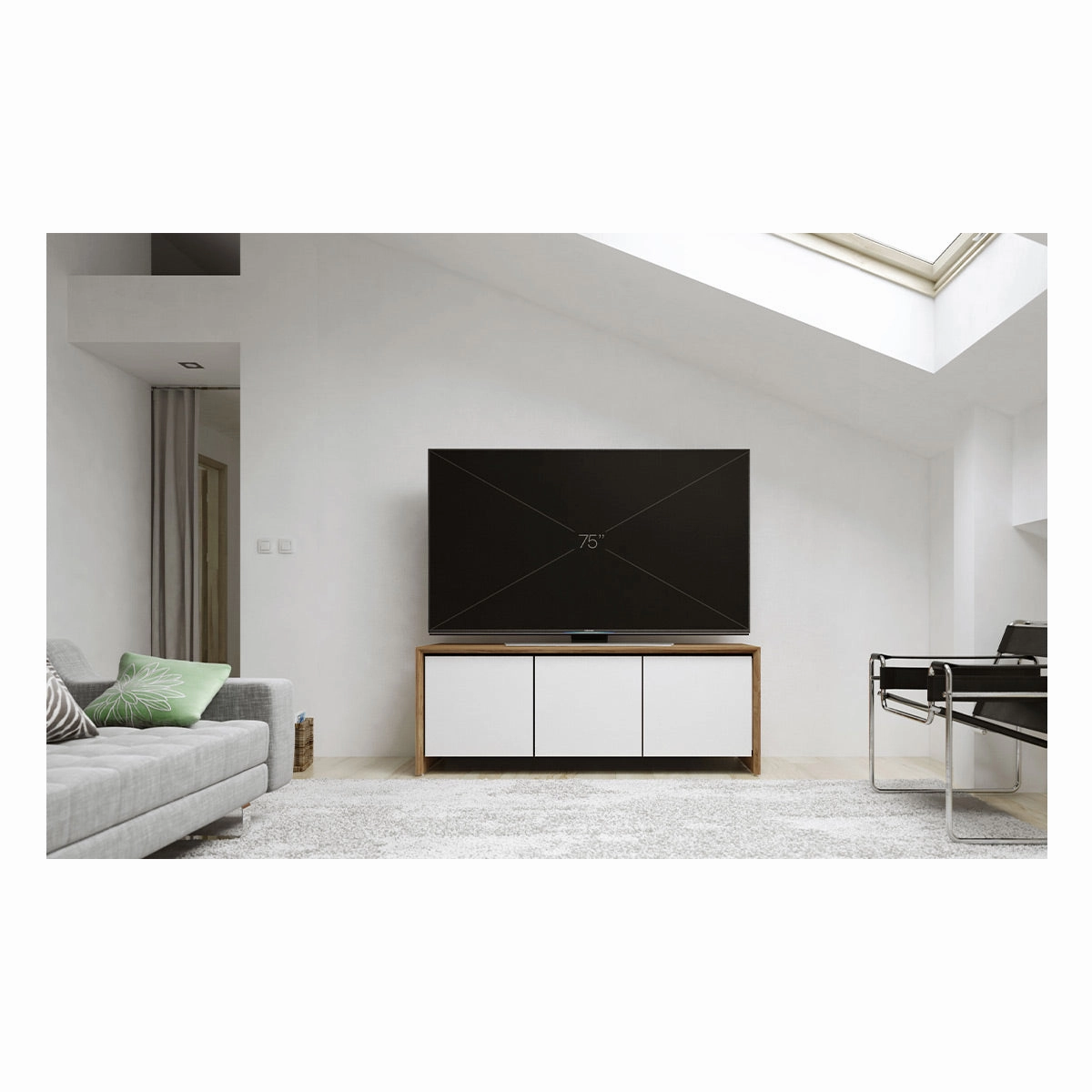Salamander Designs Chameleon Collection Barcelona 237 Triple AV Cabinet (Natural Walnut with Gloss White Doors)