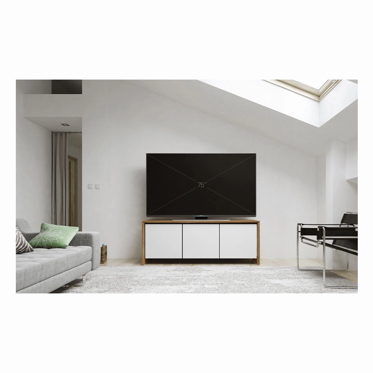 Salamander Designs Chameleon Collection Barcelona 237 Triple AV Cabinet (Natural Walnut with Gloss White Doors)