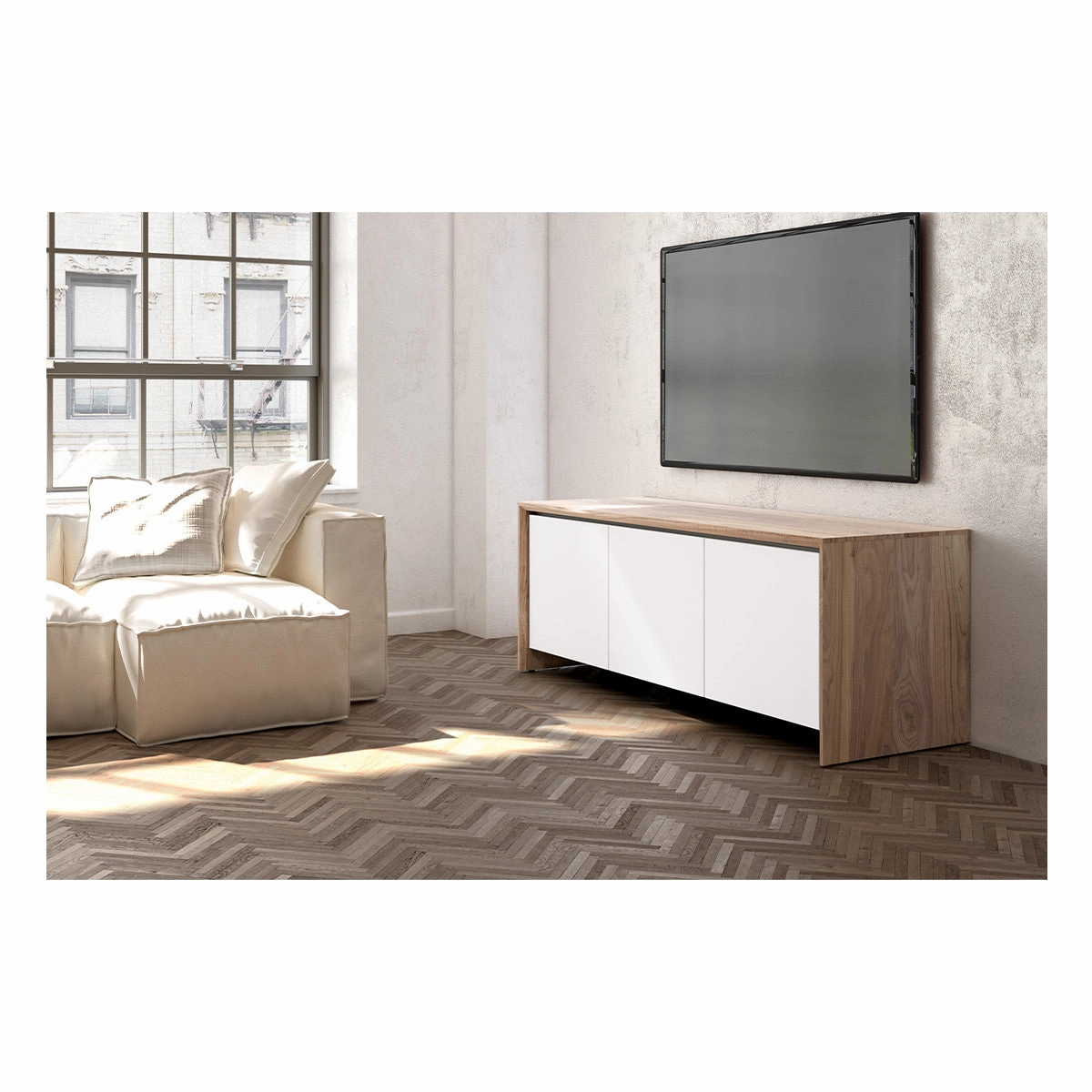 Salamander Designs Chameleon Collection Barcelona 237 Triple AV Cabinet (Natural Walnut with Gloss White Doors)