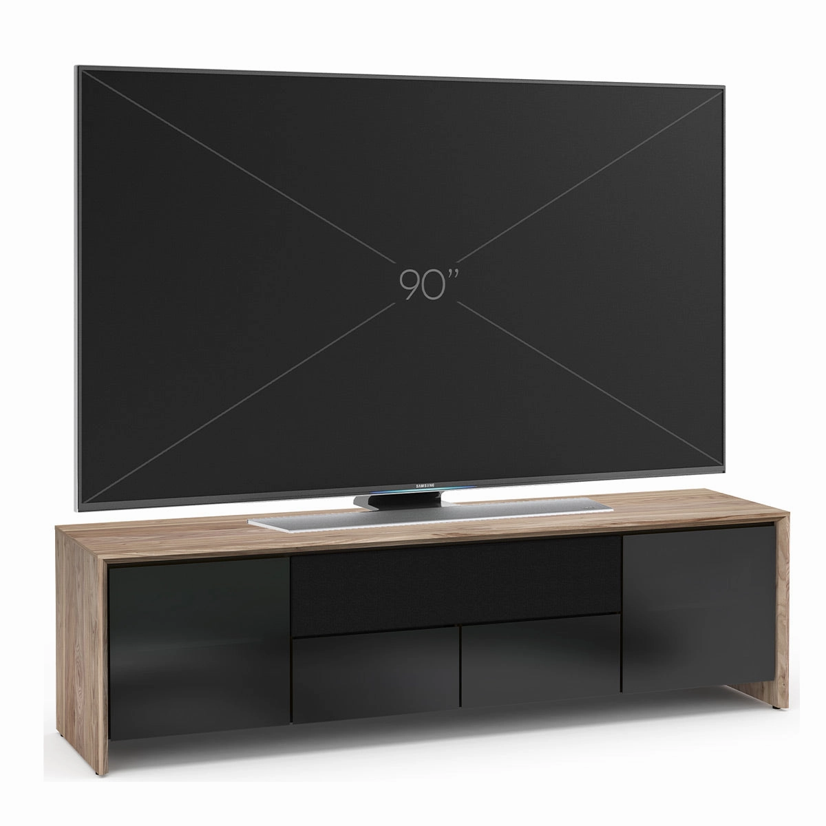 Salamander Designs Chameleon Collection Barcelona 245 Quad AV Cabinet (Natural Walnut with Black Glass Doors)
