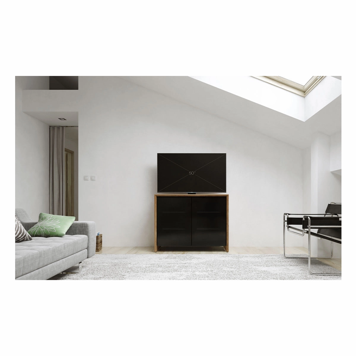 Salamander Designs Chameleon Collection Barcelona 323 Twin AV Cabinet (Natural Walnut with Black Glass Doors)