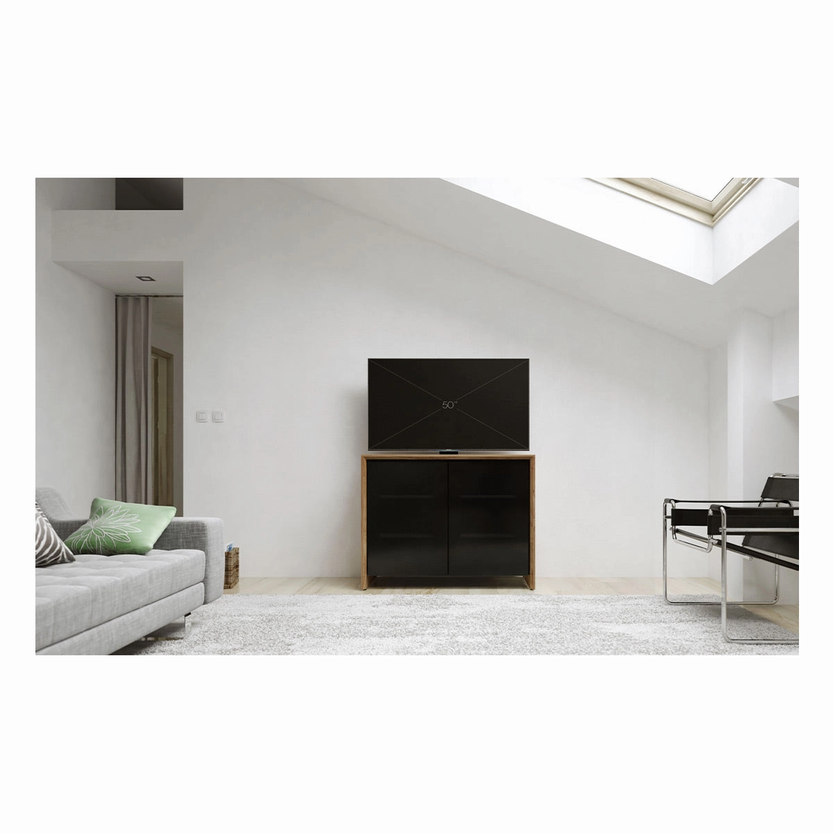 Salamander Designs Chameleon Collection Barcelona 323 Twin AV Cabinet (Natural Walnut with Black Glass Doors)