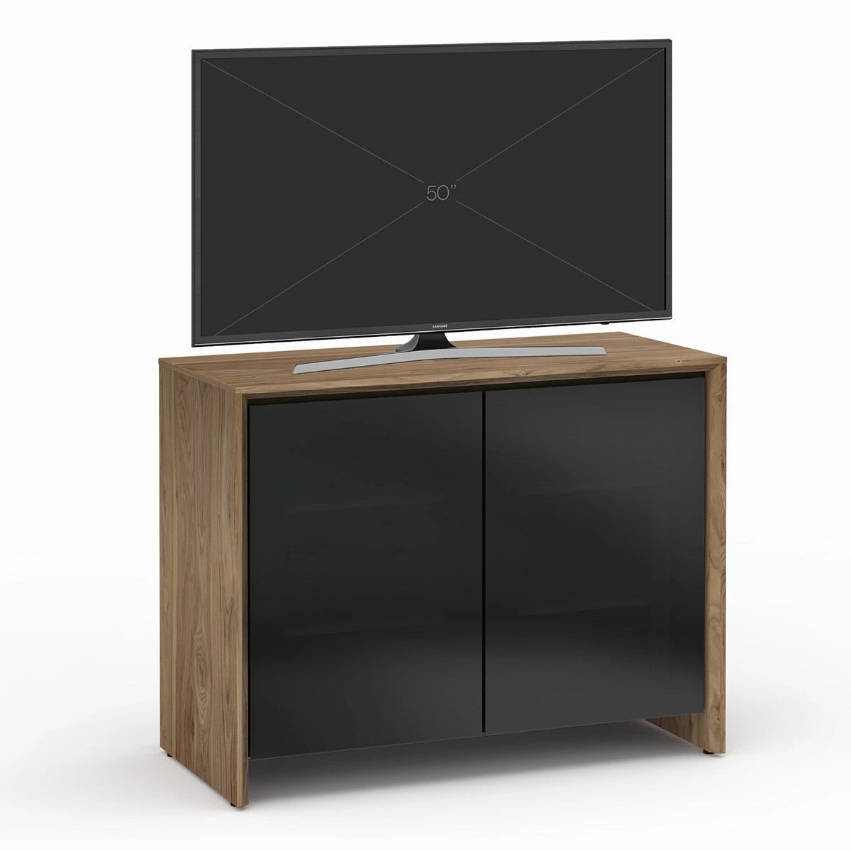 Salamander Designs Chameleon Collection Barcelona 323 Twin AV Cabinet (Natural Walnut with Black Glass Doors)