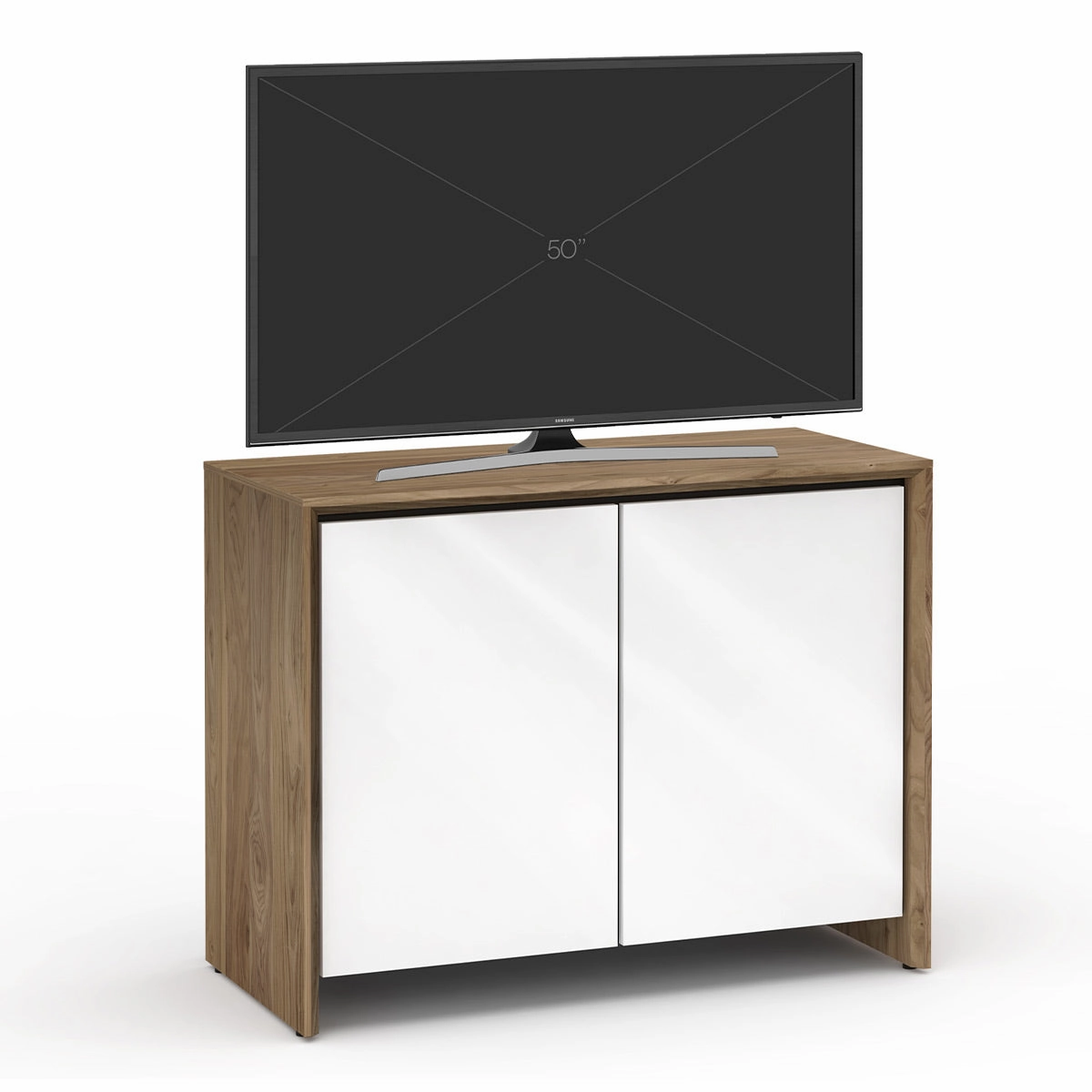 Salamander Designs Chameleon Collection Barcelona 323 Twin AV Cabinet (Natural Walnut with Gloss White Doors)
