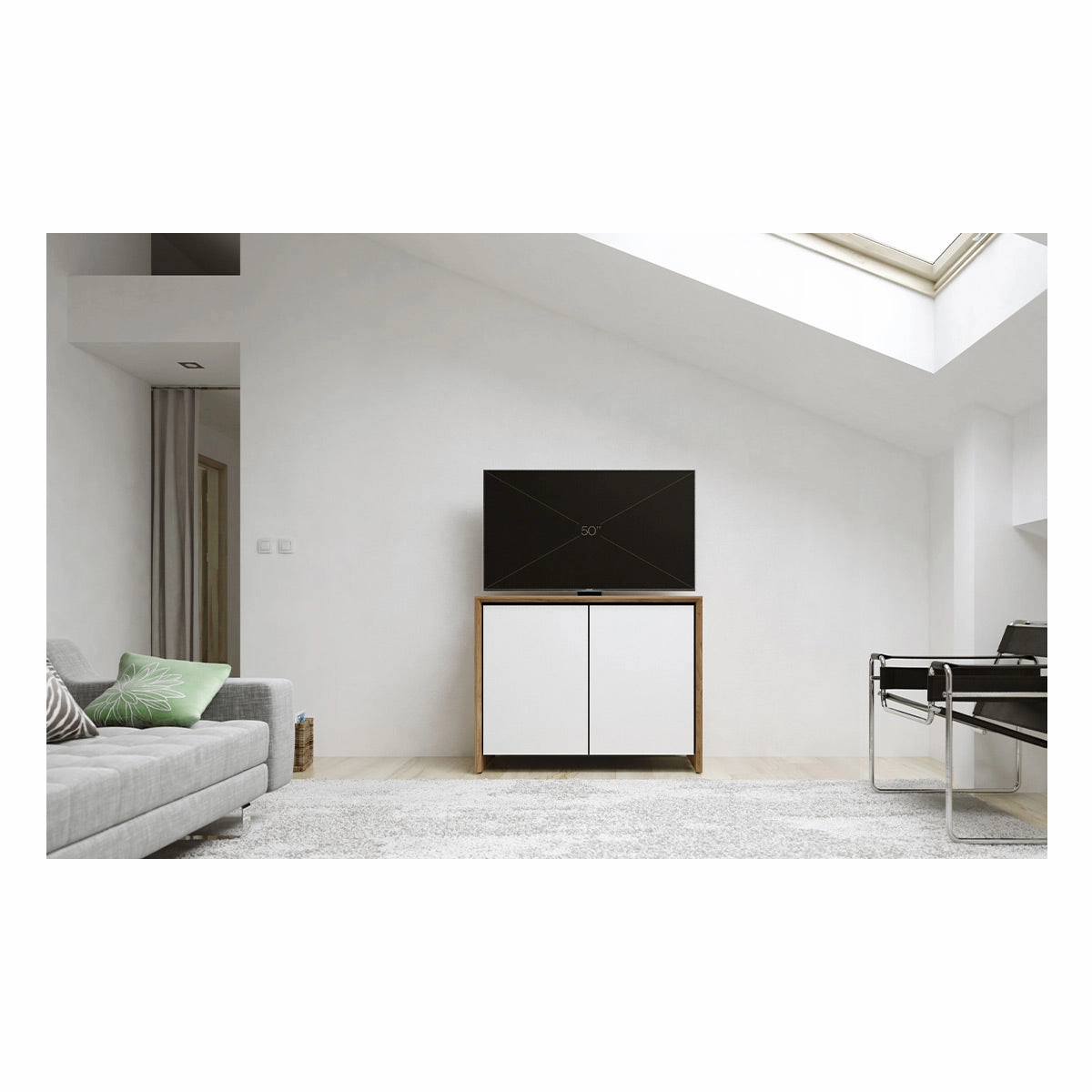 Salamander Designs Chameleon Collection Barcelona 323 Twin AV Cabinet (Natural Walnut with Gloss White Doors)