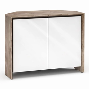 Salamander Designs Chameleon Collection Barcelona 323 Twin Corner AV Cabinet (Natural Walnut with Gloss White Doors) hi-fi vibration control,hi-fi grounded cable,hi-fi stereo input selector