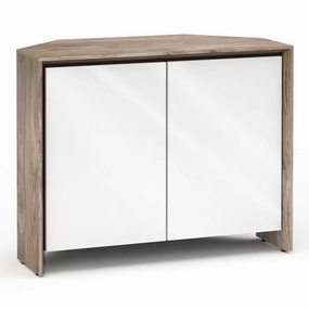 Salamander Designs Chameleon Collection Barcelona 323 Twin Corner AV Cabinet (Natural Walnut with Gloss White Doors)