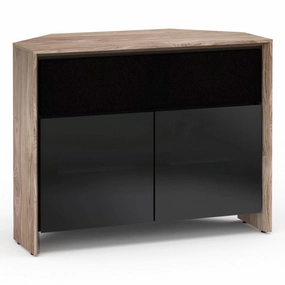 Salamander Designs Chameleon Collection Barcelona 329 Twin Corner Cabinet (Natural Walnut with Black Glass Doors)